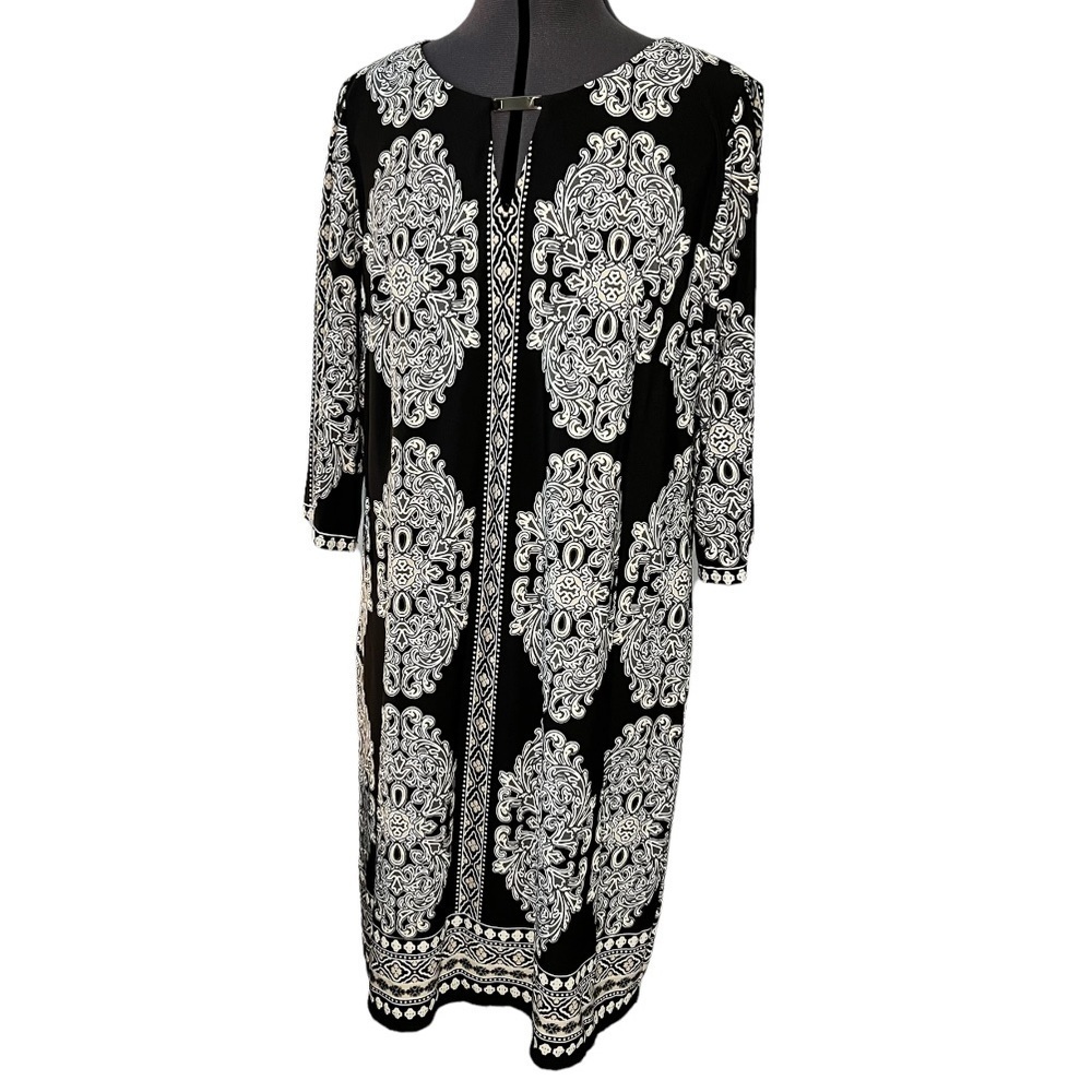 Sandra Darren Women’s Black and White 3/4 Sleeve Dress in Size L
